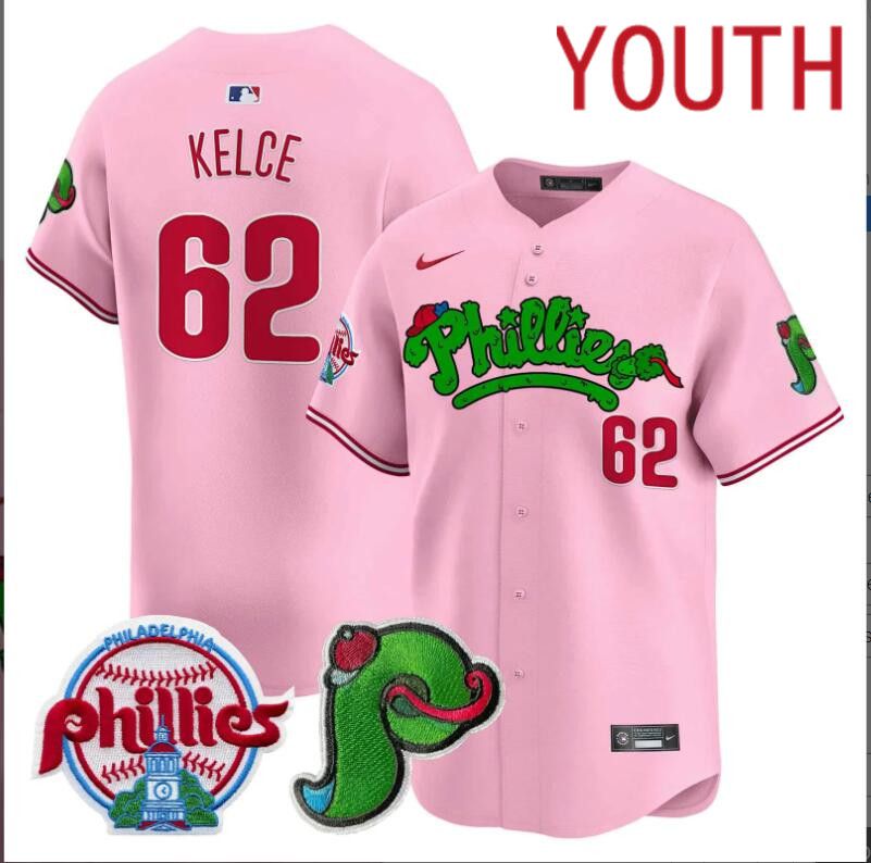Youth Philadelphia Phillies #62 Kelce pink Limited 2024 MLB Nike jersey->youth nfl jersey->Youth Jersey